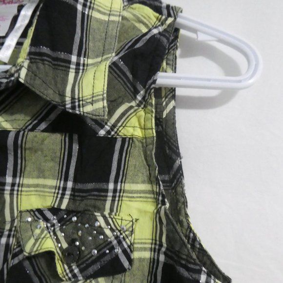 JUSTICE | size 20 | button down plaid tank | tie waist | silver rhinestones - Picture 7 of 15